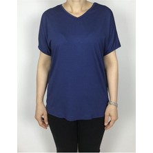 Kısa Kol V Yaka Likralı Düz Penye Bluz