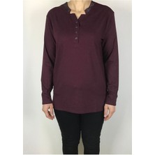 Ece Giyim Likralı Turlu Viskon Yakası Taşlı ve Düğmeli Spor Bluz