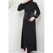 Ece Giyim Önü Fermuarlı Seyyar Kapşonlu Beli Ipli Spor Ferace