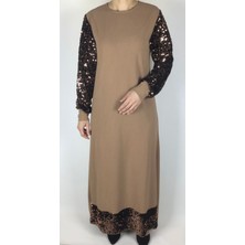 Scuba Krep Kolları ve Etek Ucu Pullu Kol Ucu Ribanalı Şık Elbise