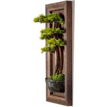 Timber Bonsai Tablaeu - 6 - Masif Ahşap Çerçeveli 3 Boyutlu Yapay Ağaç Tablosu 33X60 cm
