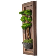 Timber Bonsai Tablaeu - 7 - Masif Ahşap Çerçeveli 3 Boyutlu Yapay Ağaç Tablosu 33X60 cm