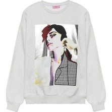 Baskı ve Aplike Detaylı Sweatshirt Gri