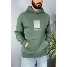Van Gogh Oversize Cepli Yeşil Kapüşonlu Sweatshirt