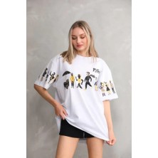 Adisia Bisiklet Yaka Baskılı Oversize T-Shirt - Beyaz