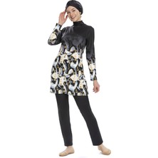 Kadın Siyah Desenli Uzun Kollu Tesettür Mayo HZL25S-AR272-02