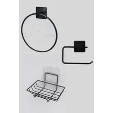 3'lü Banyo Seti Yapışkanlı Paslanmaz Banyo Sabunluk Wc Kağıtlık Havluluk Banyo Düzenleyici Set