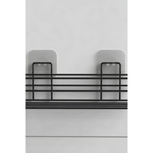 Yapışkanlı Banyo Rafı Mat Siyah Banyo Şampuanlık Duşakabin Duş Askısı 2 Li Set
