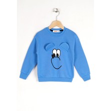 Bisiklet Yaka Uzun Kol Mavi Renk Kız Çocuk Sweatshirt