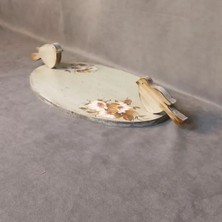 Uretti - Gülnur 8452 6722 El Yapımı Kuş Kulplu Ahşap Tepsi