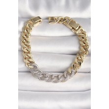 Pirinç Gold Renk Zirkon Taşlı Halka Zincir Xuping Vıp Seri Exculusive Kadın Bileklik