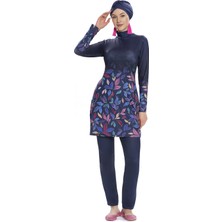 Kadın Lacivert Desenli Uzun Kollu Tesettür Mayo HZL25S-AR280-522