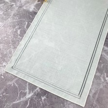 Weare2 Beyaz Renkli Simli Gri Çift Çizgi Nakışlı 40 x 110  cm  Keten Efektli Runner