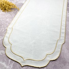 Krem Bej Renkli Çift Sargı Nakışlı 40 x 140  cm  Keten Efektli Runner