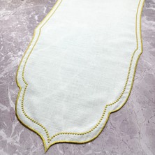 Simli Gold Renkli Boncuklu Nakışlı 40X140 cm Keten Efektli Runner