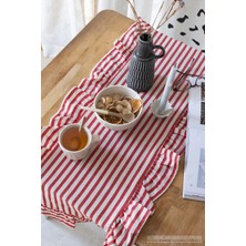 Kamdu 40 x 125  cm  Vintage Fırfırlı  Keten Pamuklu Amerikan Runneri,amerikan Servis