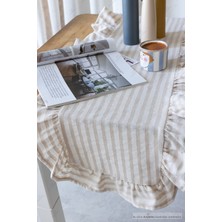 Kamdu 40 x 125  cm  Vintage Fırfırlı  Keten Pamuklu Amerikan Runneri,amerikan Servis