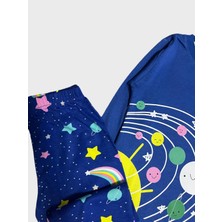 Elmas Kids Kız Çocuk  Pamuklu Lacivert Gezegen Yıldız Desenli Uzun Kollu Pijama Takımı