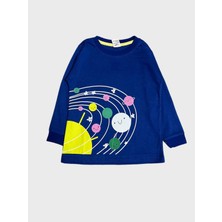 Elmas Kids Kız Çocuk  Pamuklu Lacivert Gezegen Yıldız Desenli Uzun Kollu Pijama Takımı