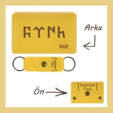 Miawiki Sarı Renk, Göktürkçe Türk Desenli, Kişiye, Isme Özel Cüzdan ve Anahtarlık Set, Sevgiliye Asil