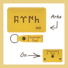 Miawiki Sarı Renk, Göktürkçe Türk Desenli, Kişiye, Isme Özel Cüzdan ve Anahtarlık Set, Sevgiliye Esas