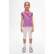 Lovetti Açık Mor Basic Kız Çocuk Sıfır Yaka Karpuz Kol Tişört