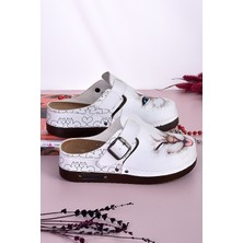 Aziz Şahin Shoes 3054 Mavi Gözlü Kedi Tasarımlı Kadın Terlik, Düz Taban, Suni Deri, Günlük Kullanım İçin