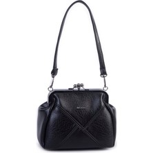 Nas Bag Mini Vintage Burslu Klipsli Kadın Omuz ve Çapraz Çanta Siyah Victoria ( 20X17 Cm)