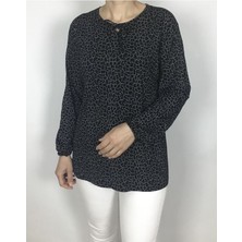 Kadın Desenli Yakası Ipli Kolları Lastikli Penye Bluz