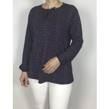 Kadın Desenli Yakası Ipli Kolları Lastikli Penye Bluz