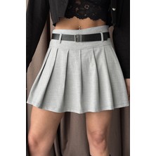 Kadın Piliseli Kemerli Mini Şortlu Etek