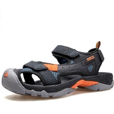 Humtto HM740093A Burnu Kapalı Siyah Lacivert Cırtlı Erkek Outdoor Trekking Spor Sandalet