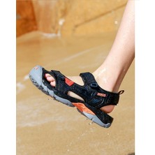 Humtto HM740093A Burnu Kapalı Siyah Lacivert Cırtlı Erkek Outdoor Trekking Spor Sandalet