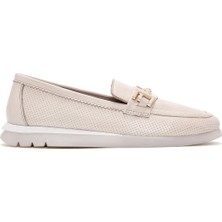 Derimod Kadın Krem Tokalı Deri Comfort Loafer 25SFD151818