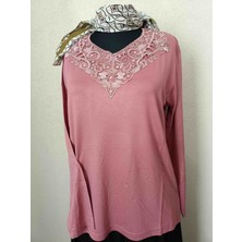 Mumio Kadın Giyim Pembe Güpürlü Uzun Kollu Anne Penyesi