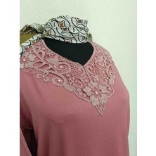 Mumio Kadın Giyim Pembe Güpürlü Uzun Kollu Anne Penyesi