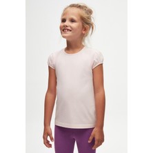 Uçuk pembe Basic Kız Çocuk Sıfır Yaka Karpuz Kol Tişört