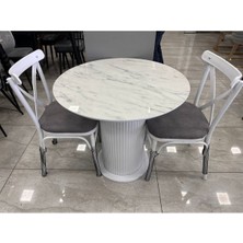 Bohem Mutfak Salon Masa Takımı Beyaz Ayak Marmo Mdf 80 cm Sabit