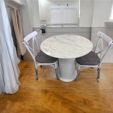 Bohem Mutfak Salon Masa Takımı Beyaz Ayak Marmo Mdf 80 cm Sabit