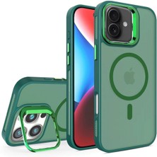 Bilişim Akademi iPhone 16 Stantlı Kılıf Lens Korumalı Kılıf Mat Magsafe Özellikli Kılıf - Koyu Yeşil
