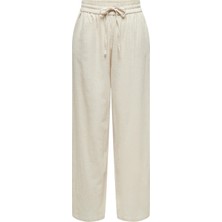 Only Kadın Onltızana Rahat Kalıp Beli Lastikli ve Ip Detaylı %100 Pamuk Pantolon 15319090 Bej