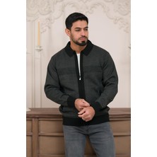 Polo Yaka Fermuar Kapamalı Klasik Kesim Astarlı Desenli Çelik Örgü Hırka