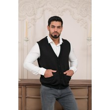 Woolen World Regular Fit Ön Cepli Desenli Kolsuz Erkek Triko Yelek