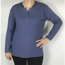 Ece Giyim Yakası Taşlı ve Düğmeli Spor Anne Bluz