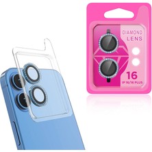 Kupa Apple iPhone 16 / 16 Plus Taşlı Kamera Lens Koruyucu Tam Koruma Sıvı Dayanıklı