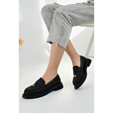 Marshetta Shoes Loressa Model Siyah Keten Kadın Loafer Günlük Ayakkabı