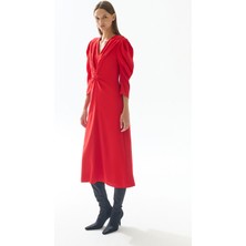 Jus De Pommes Kırmızı Drape Detaylı Midi Elbise