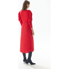Jus De Pommes Kırmızı Drape Detaylı Midi Elbise