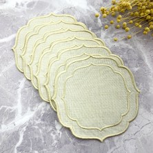 Krem Bej Renkli Bej Çift Sargı Nakışlı 6'lı Kokteyl Peçetesi