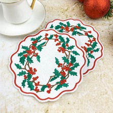 Beyaz Renkli Christmas Yılbaşı Temalı Kokina Nakışlı 2'li Set Kokteyl Peçetesi